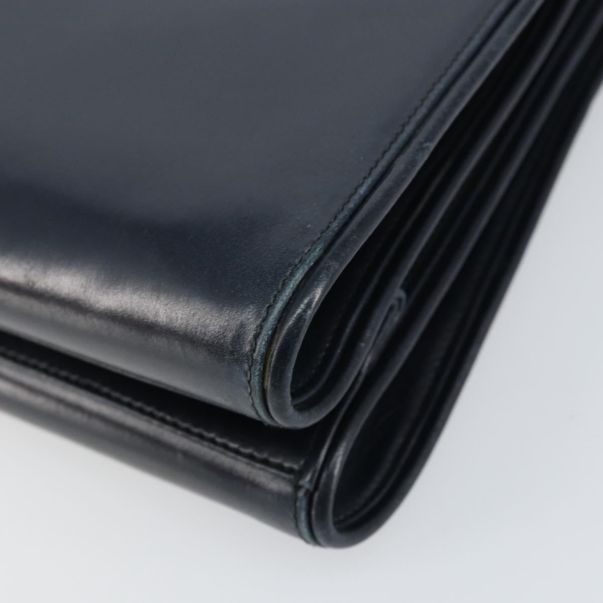 GUCCI Hand Bag Leather Navy Gold Auth ep11790