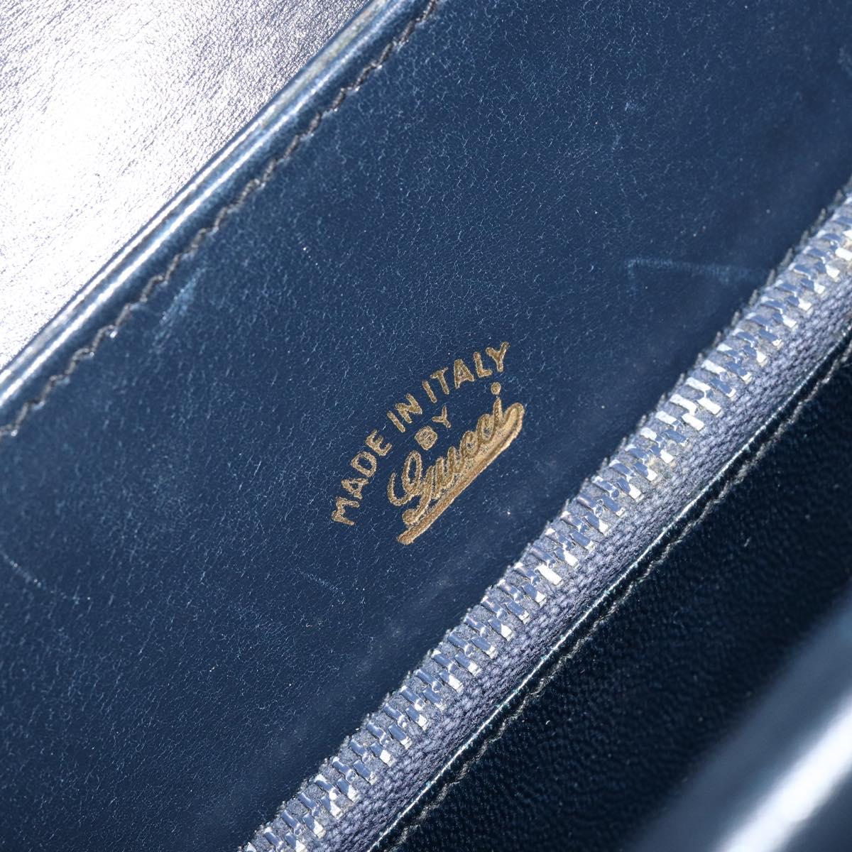 GUCCI Hand Bag Leather Navy Gold Auth ep11790