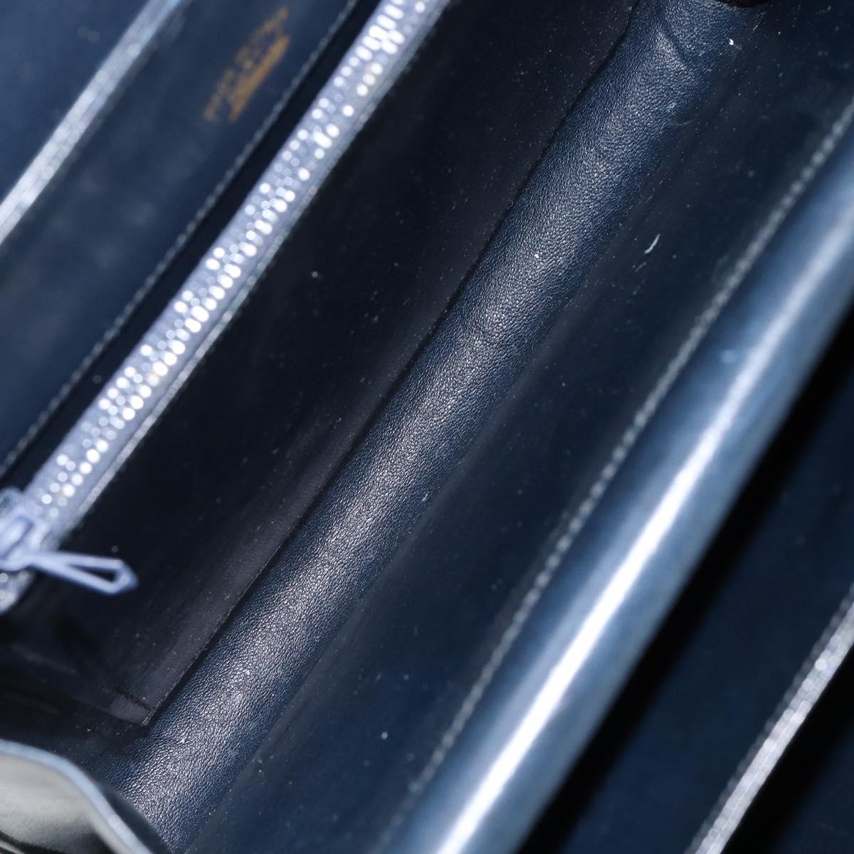 GUCCI Hand Bag Leather Navy Gold Auth ep11790