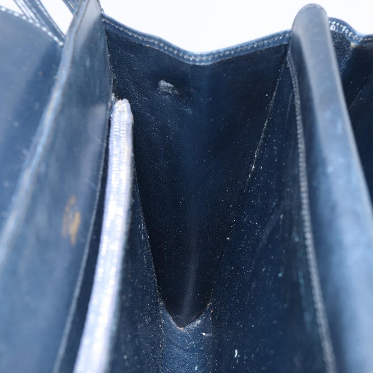 GUCCI Hand Bag Leather Navy Gold Auth ep11790