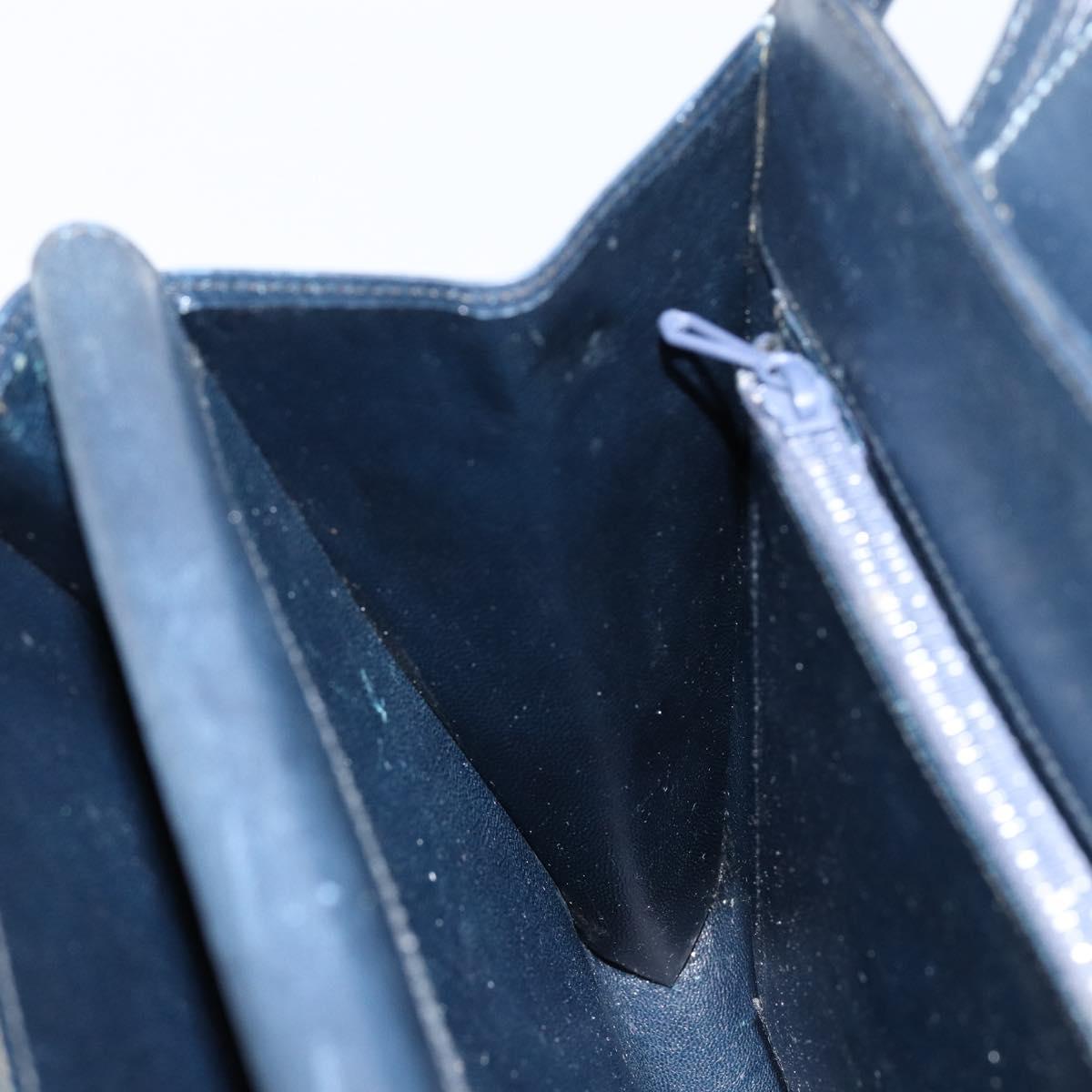 GUCCI Hand Bag Leather Navy Gold Auth ep11790