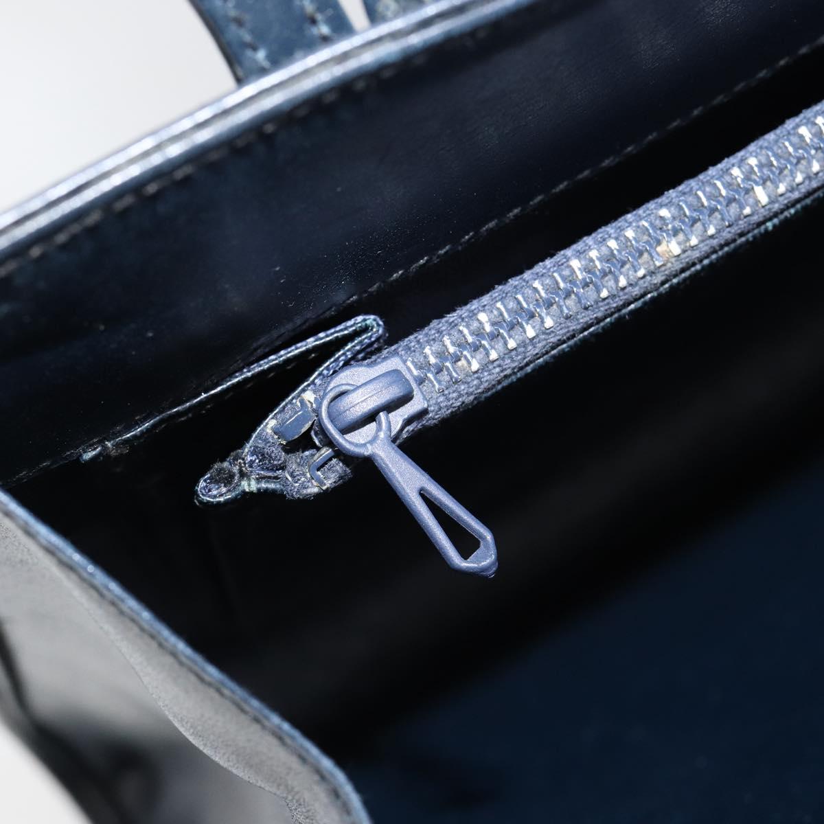 GUCCI Hand Bag Leather Navy Gold Auth ep11790