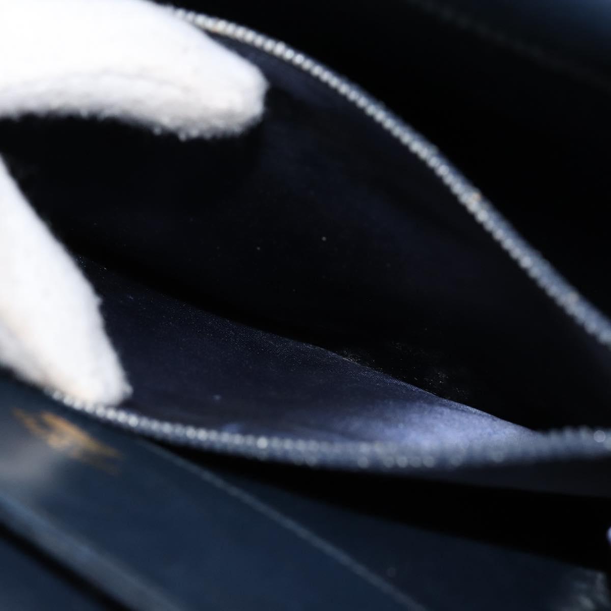 GUCCI Hand Bag Leather Navy Gold Auth ep11790