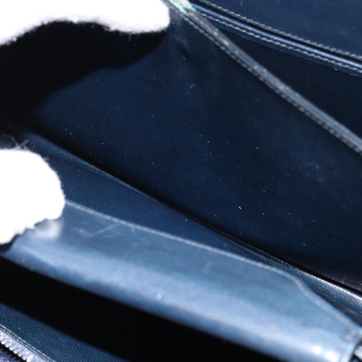 GUCCI Hand Bag Leather Navy Gold Auth ep11790