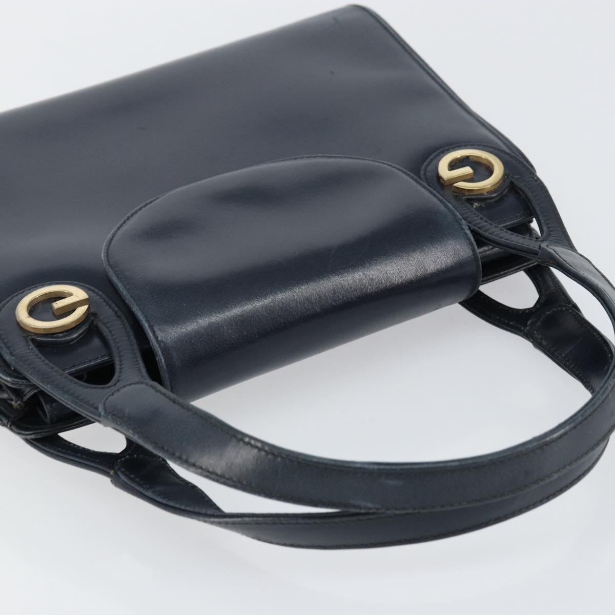 GUCCI Hand Bag Leather Navy Gold Auth ep11790
