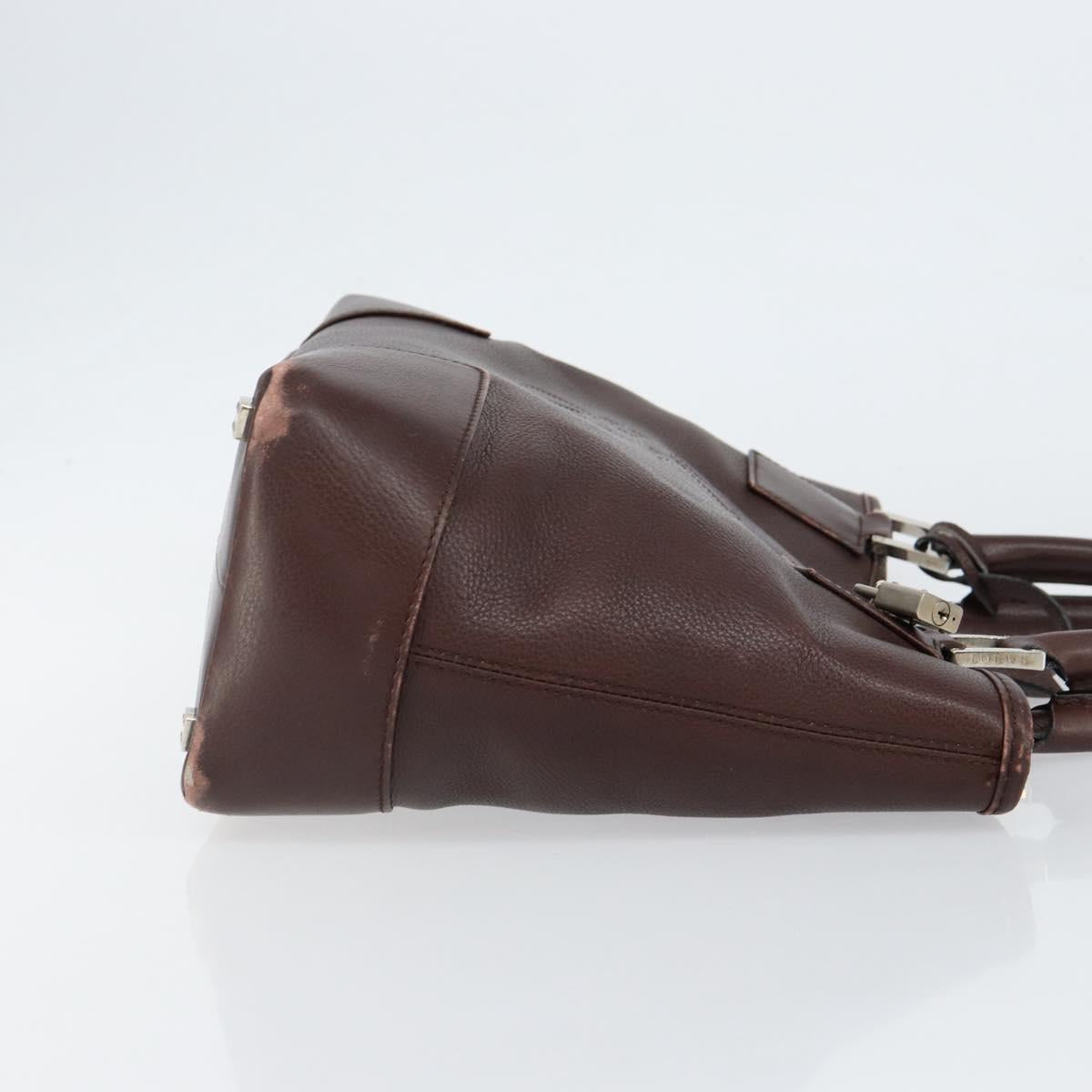 LOEWE Anagram Justa Amazona Hand Bag Leather Brown Silver Auth ep11792