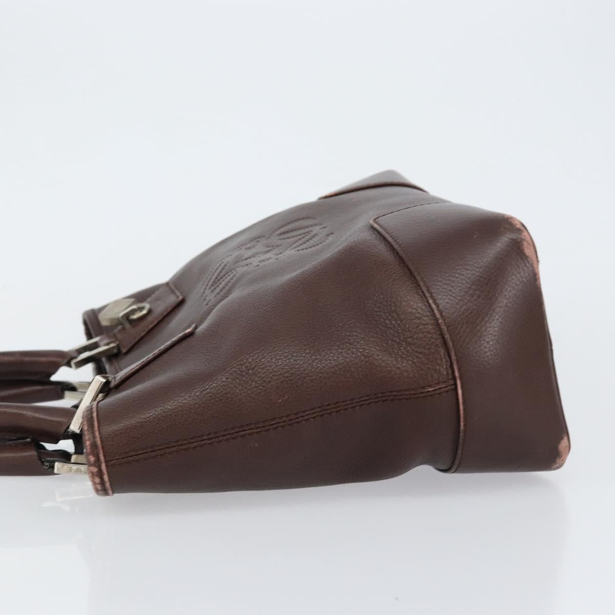 LOEWE Anagram Justa Amazona Hand Bag Leather Brown Silver Auth ep11792