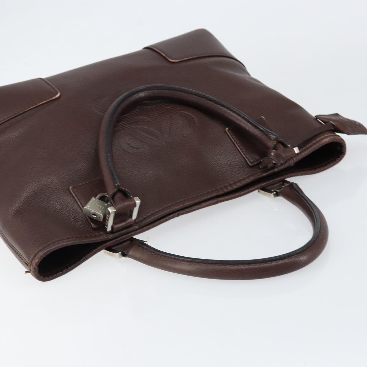 LOEWE Anagram Justa Amazona Hand Bag Leather Brown Silver Auth ep11792