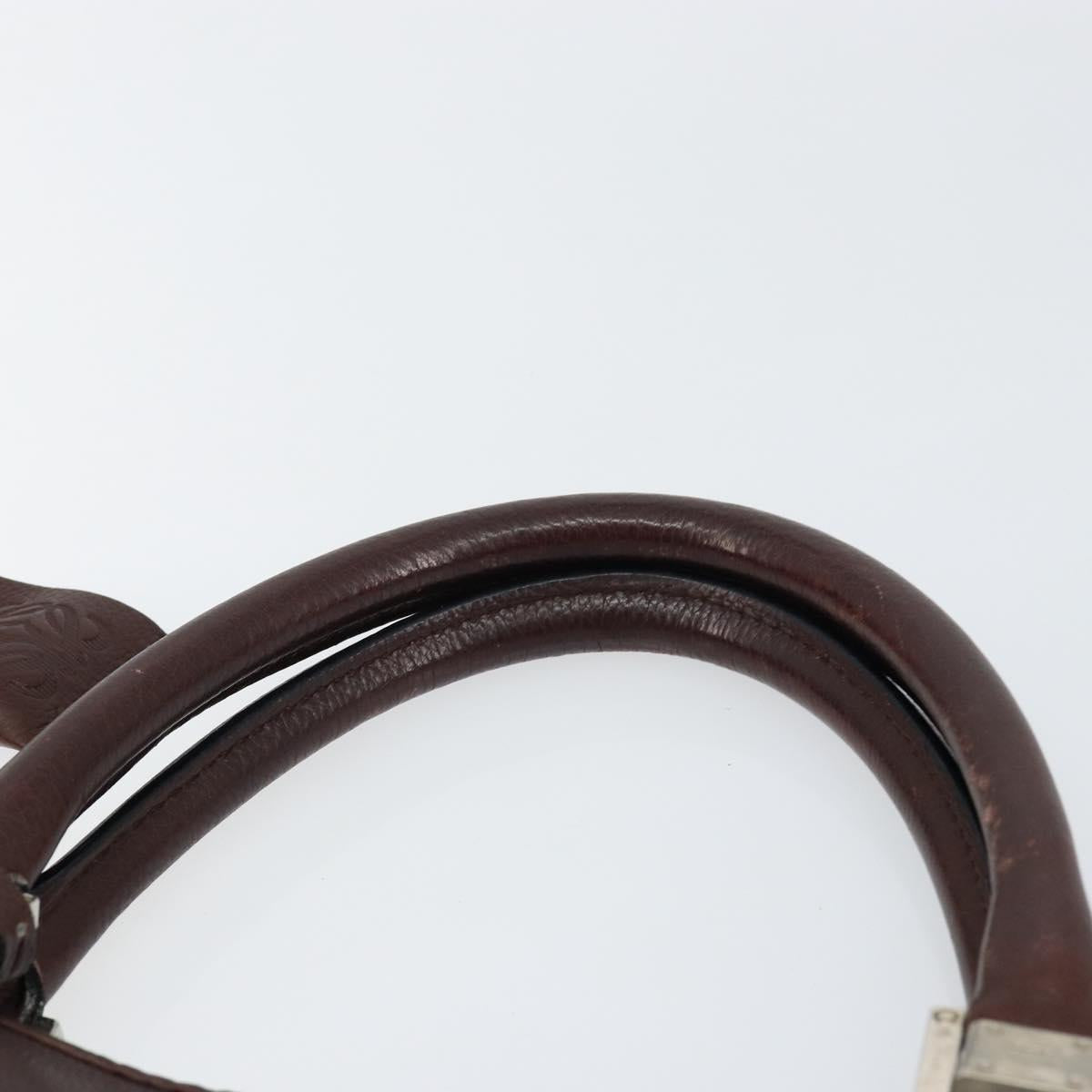 LOEWE Anagram Justa Amazona Hand Bag Leather Brown Silver Auth ep11792