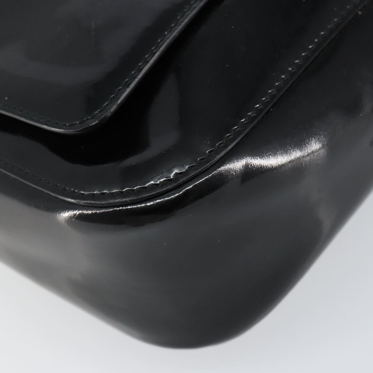 GUCCI Horsebit Shoulder Bag Enamel Black Silver Auth ep11794