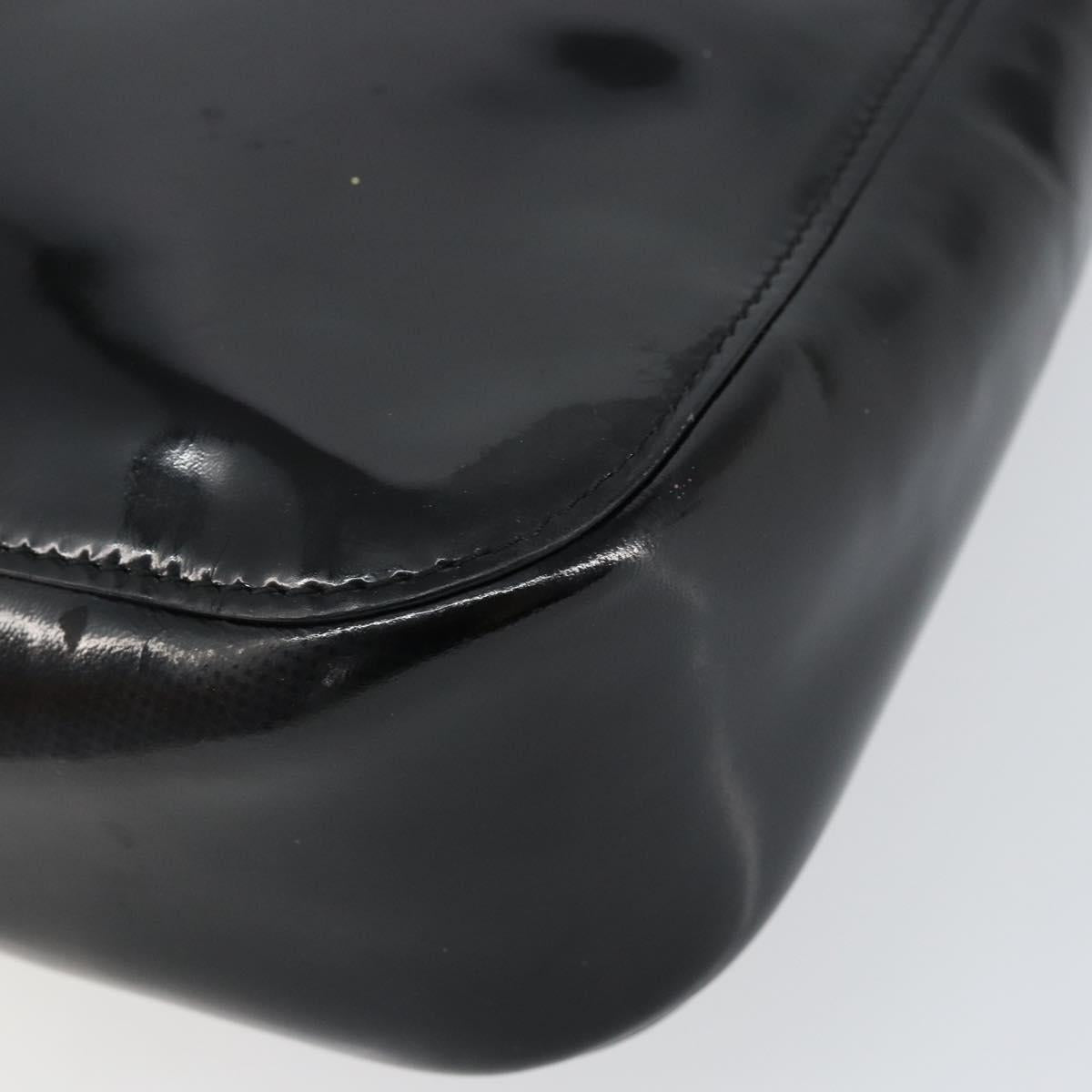 GUCCI Horsebit Shoulder Bag Enamel Black Silver Auth ep11794