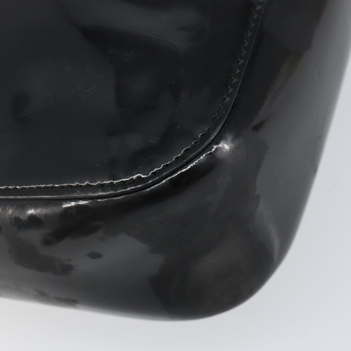 GUCCI Horsebit Shoulder Bag Enamel Black Silver Auth ep11794