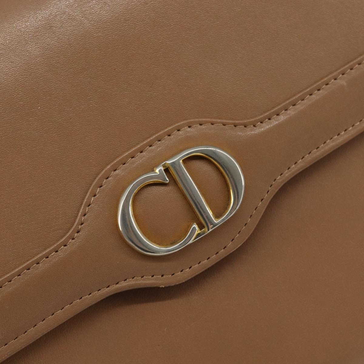 Christian Dior Chain Shoulder Bag Leather Beige Gold Auth ep11798