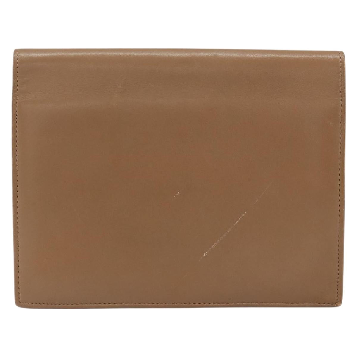 Christian Dior Chain Shoulder Bag Leather Beige Gold Auth ep11798