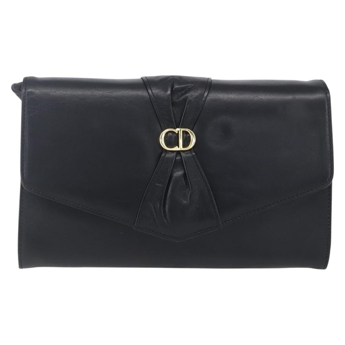 Christian Dior Shoulder Bag Leather Black Gold Auth ep11826