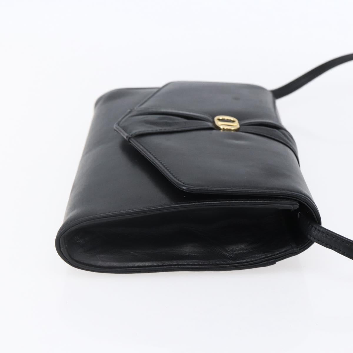 Christian Dior Shoulder Bag Leather Black Gold Auth ep11826