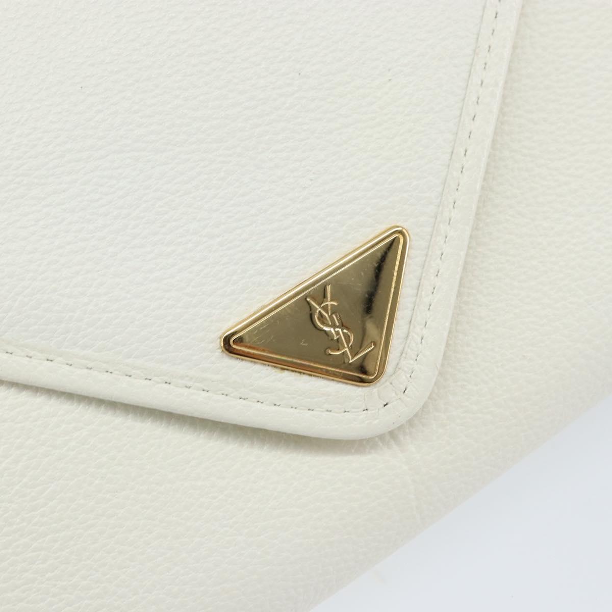 SAINT LAURENT Shoulder Bag Leather White Gold Auth ep11836