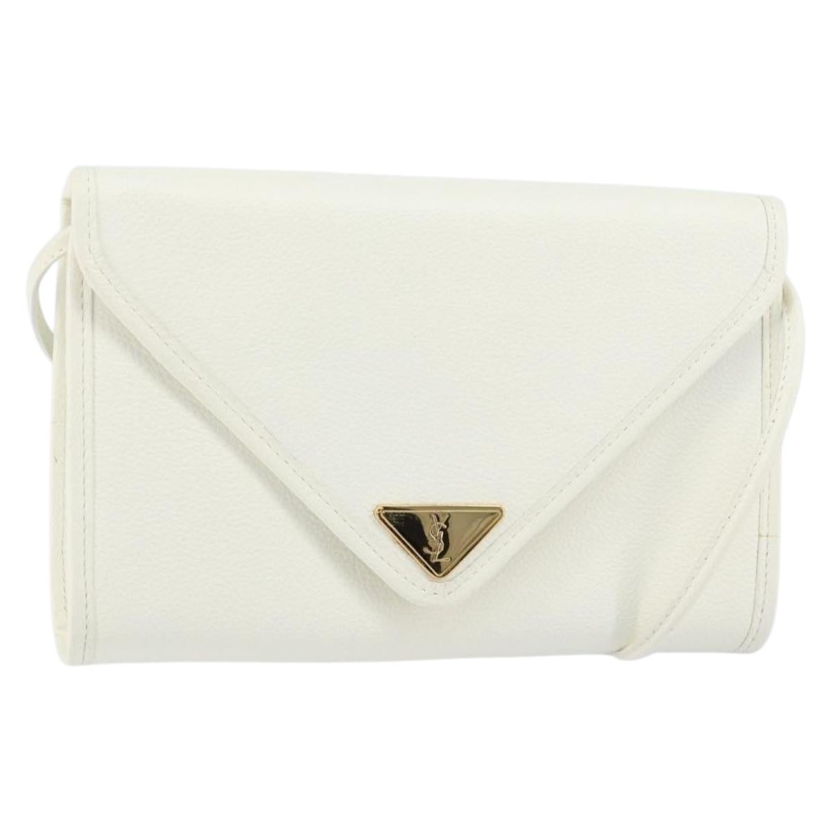 SAINT LAURENT Shoulder Bag Leather White Gold Auth ep11836