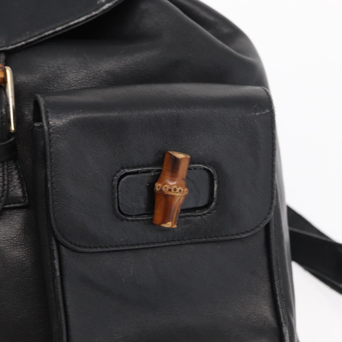 GUCCI Bamboo Backpack Leather Black Gold 003 2058 0016 Auth ep11837