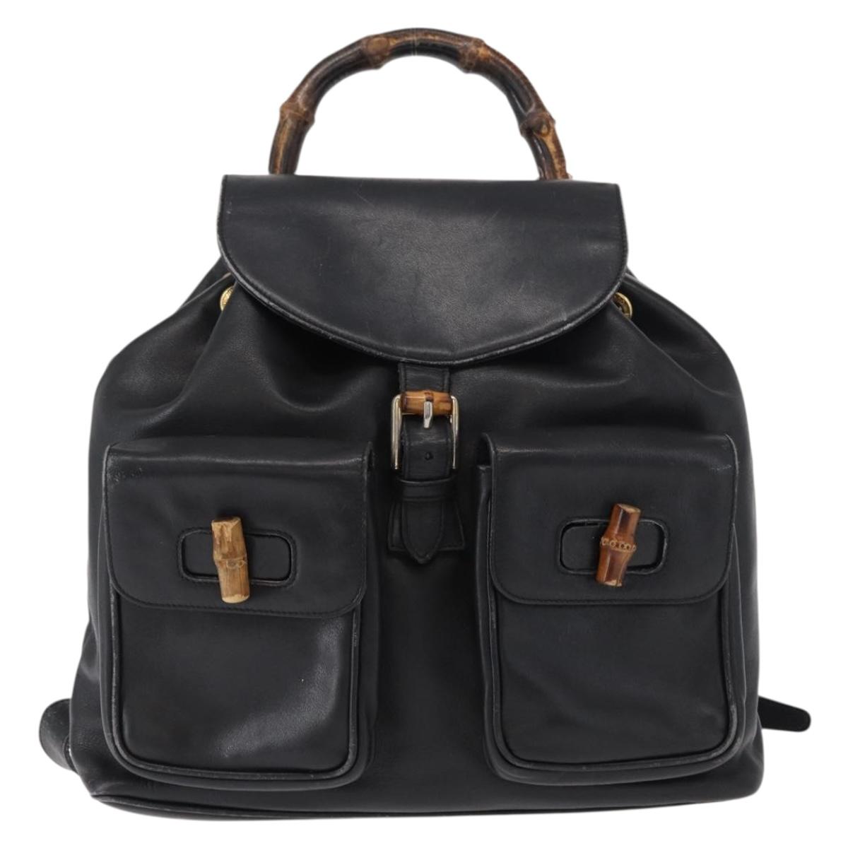 GUCCI Bamboo Backpack Leather Black Gold 003 2058 0016 Auth ep11837