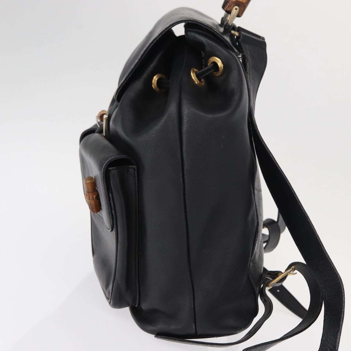 GUCCI Bamboo Backpack Leather Black Gold 003 2058 0016 Auth ep11837