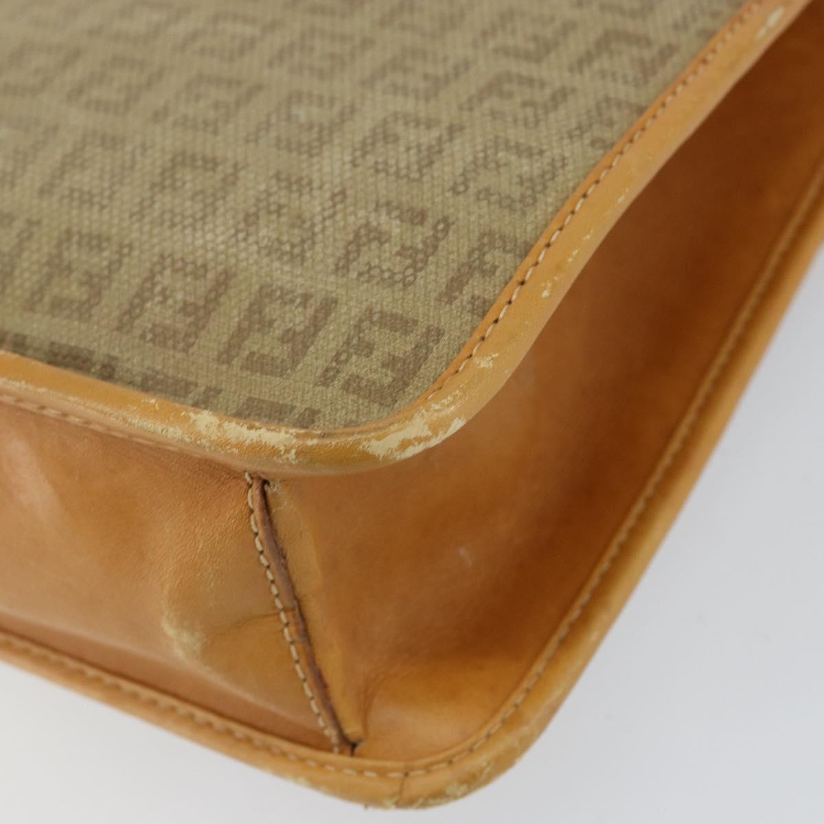 FENDI Zucchino Canvas Shoulder Bag Beige Gold Auth ep11839