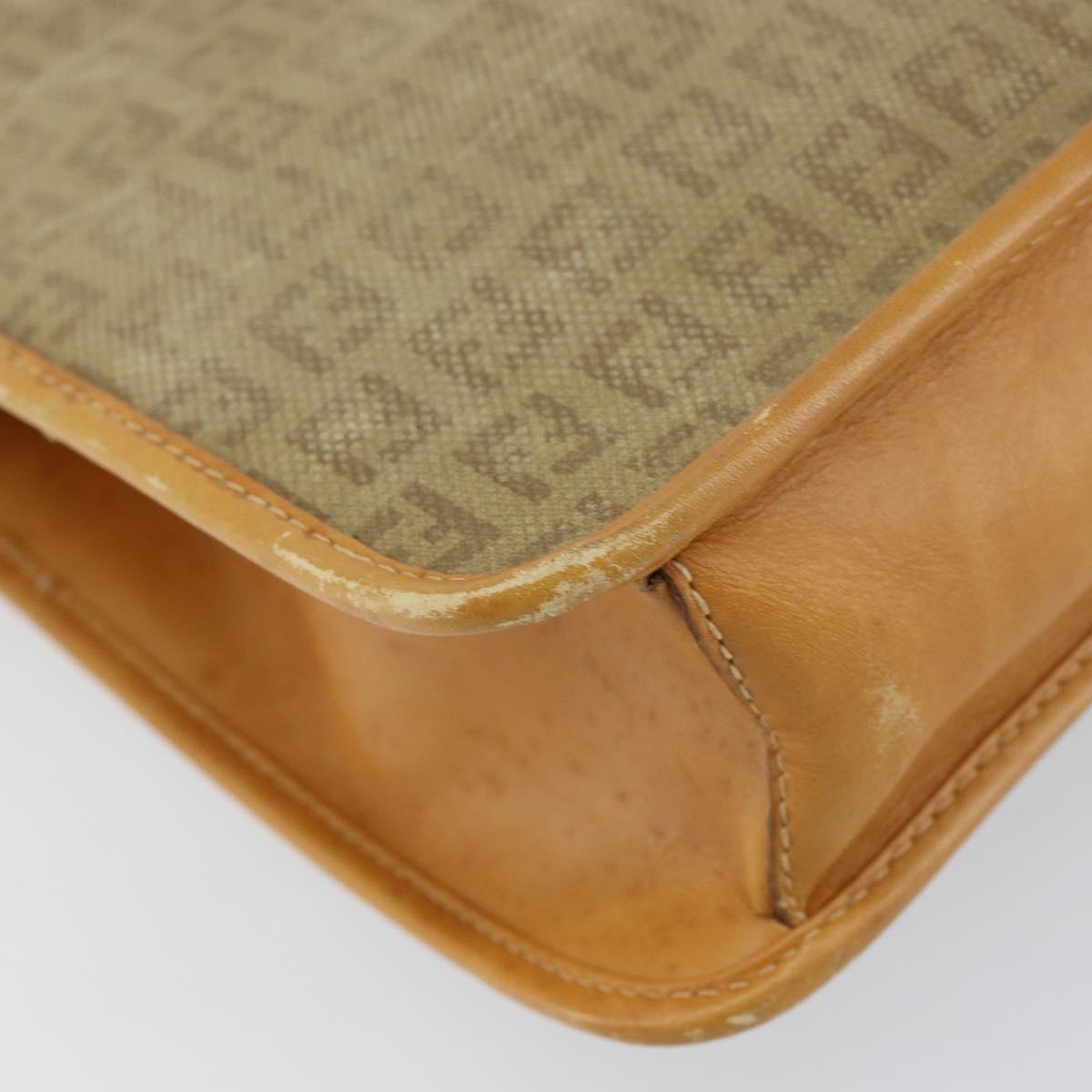 FENDI Zucchino Canvas Shoulder Bag Beige Gold Auth ep11839