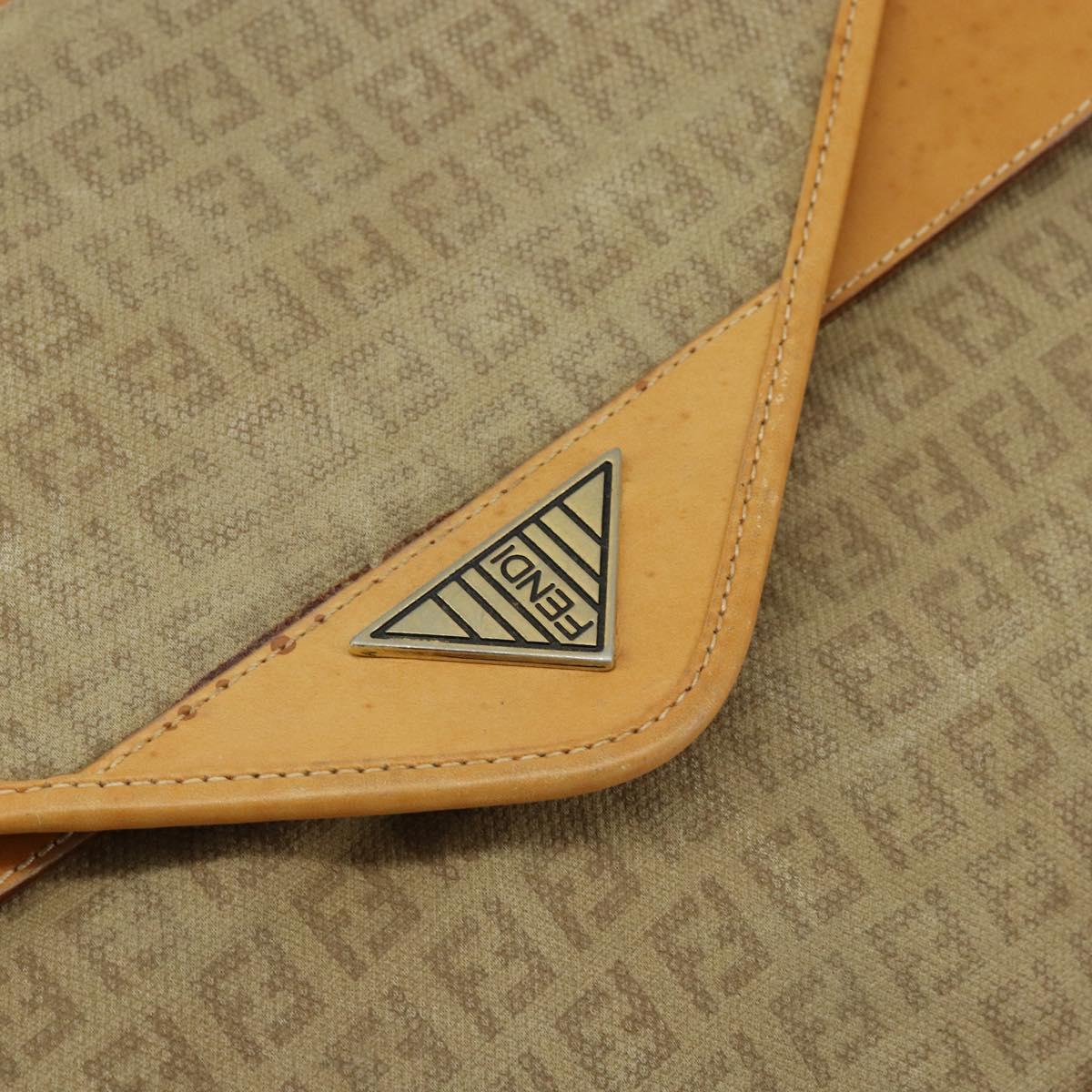 FENDI Zucchino Canvas Shoulder Bag Beige Gold Auth ep11839