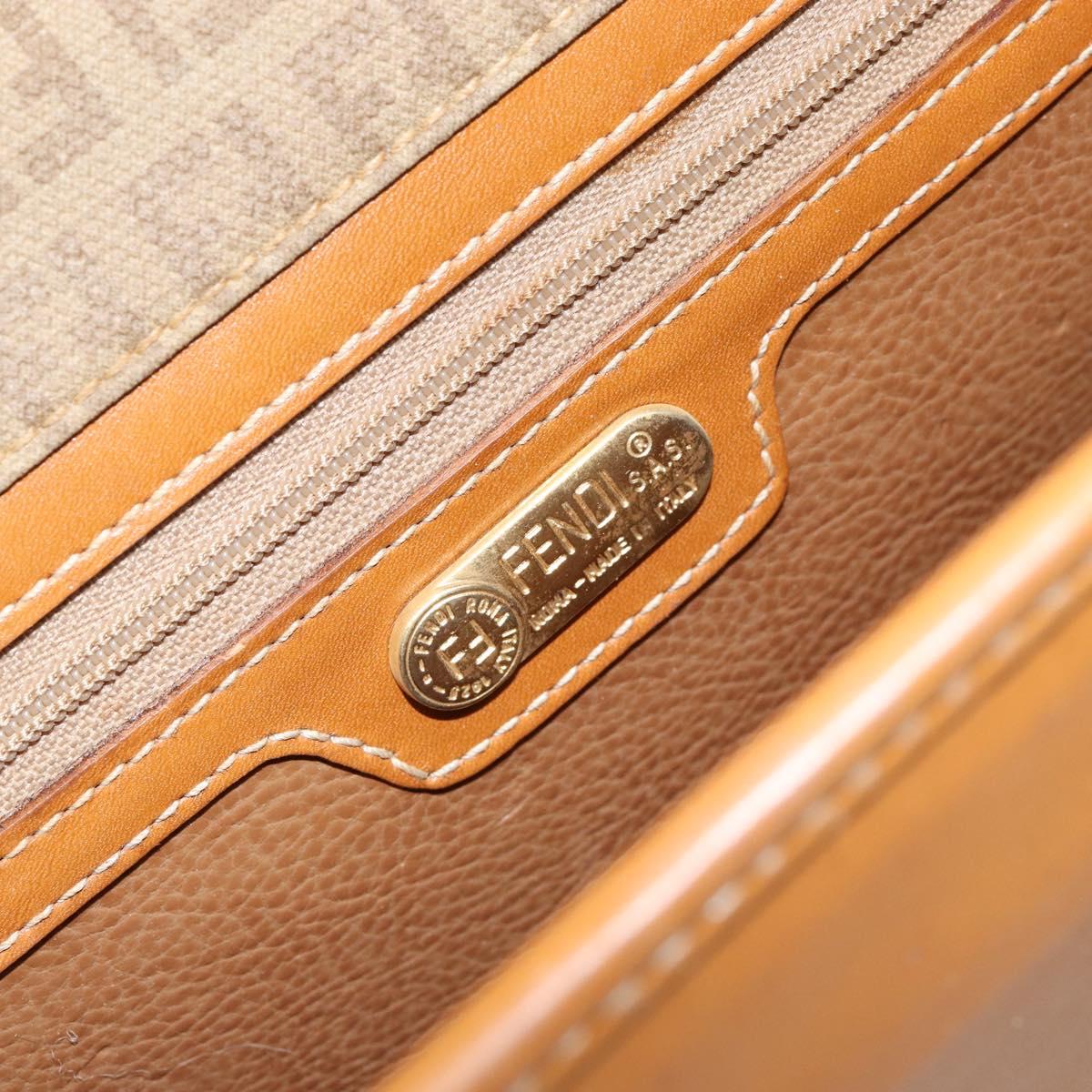 FENDI Zucchino Canvas Shoulder Bag Beige Gold Auth ep11839