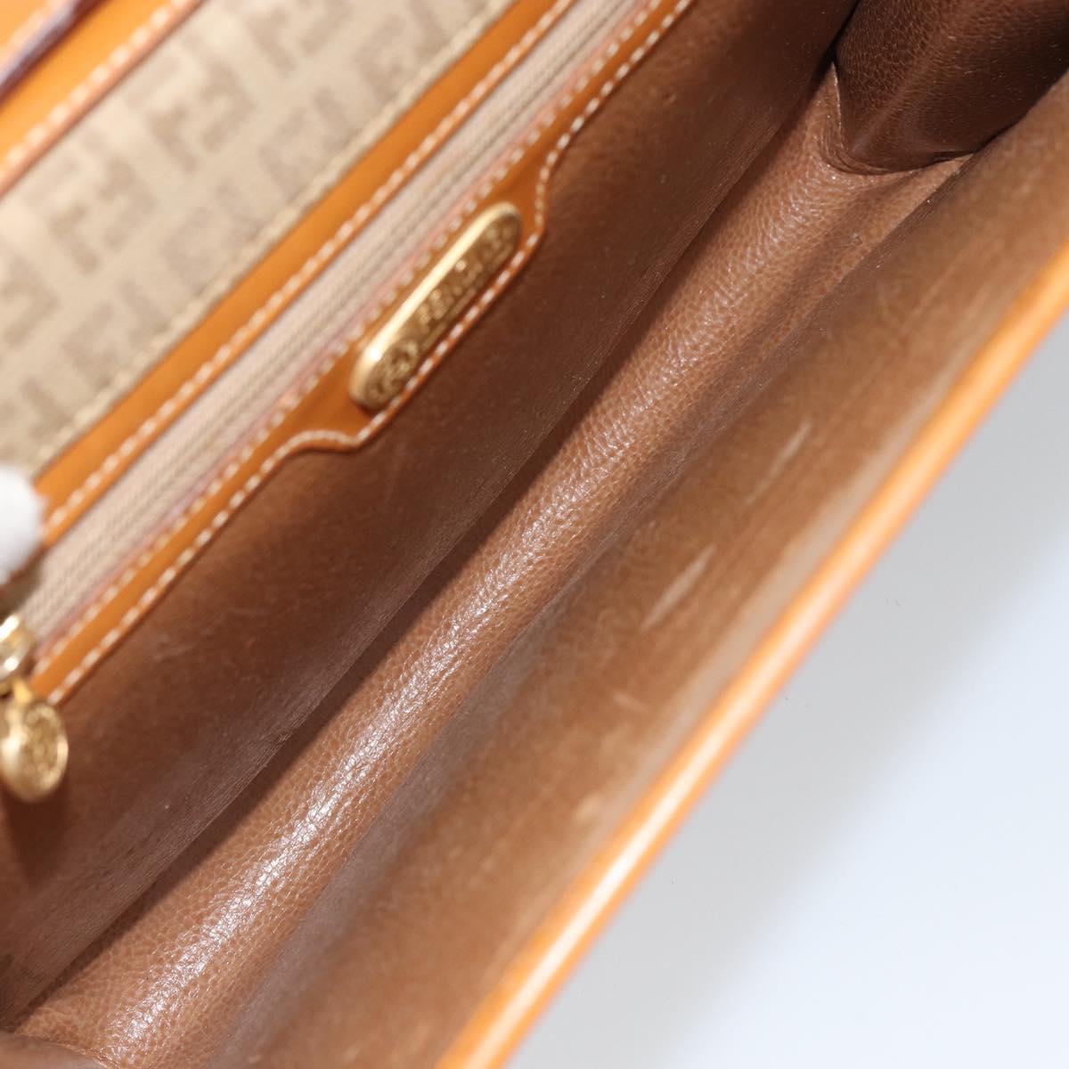 FENDI Zucchino Canvas Shoulder Bag Beige Gold Auth ep11839