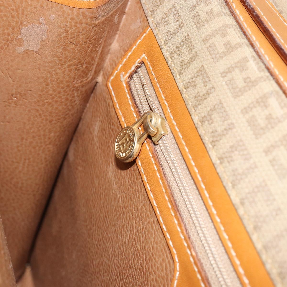 FENDI Zucchino Canvas Shoulder Bag Beige Gold Auth ep11839