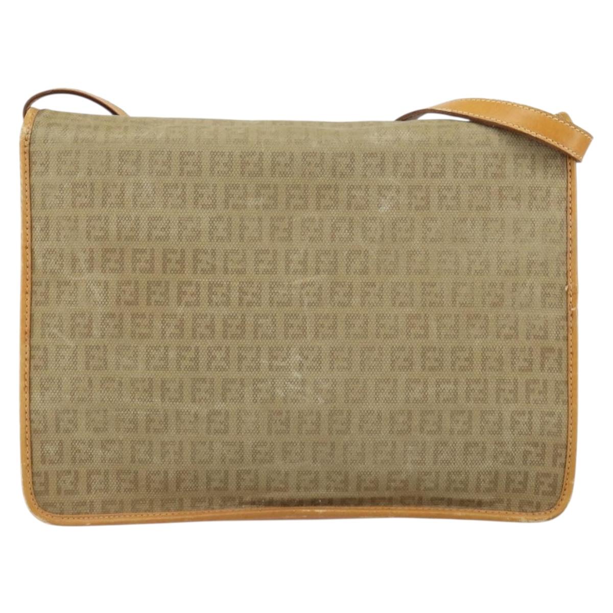 FENDI Zucchino Canvas Shoulder Bag Beige Gold Auth ep11839