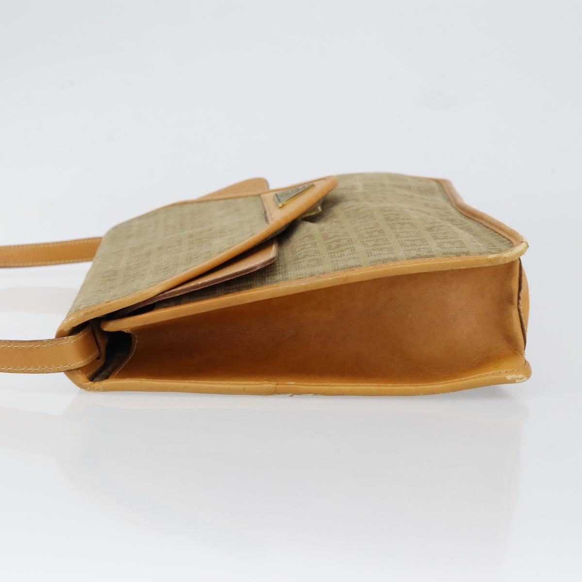 FENDI Zucchino Canvas Shoulder Bag Beige Gold Auth ep11839