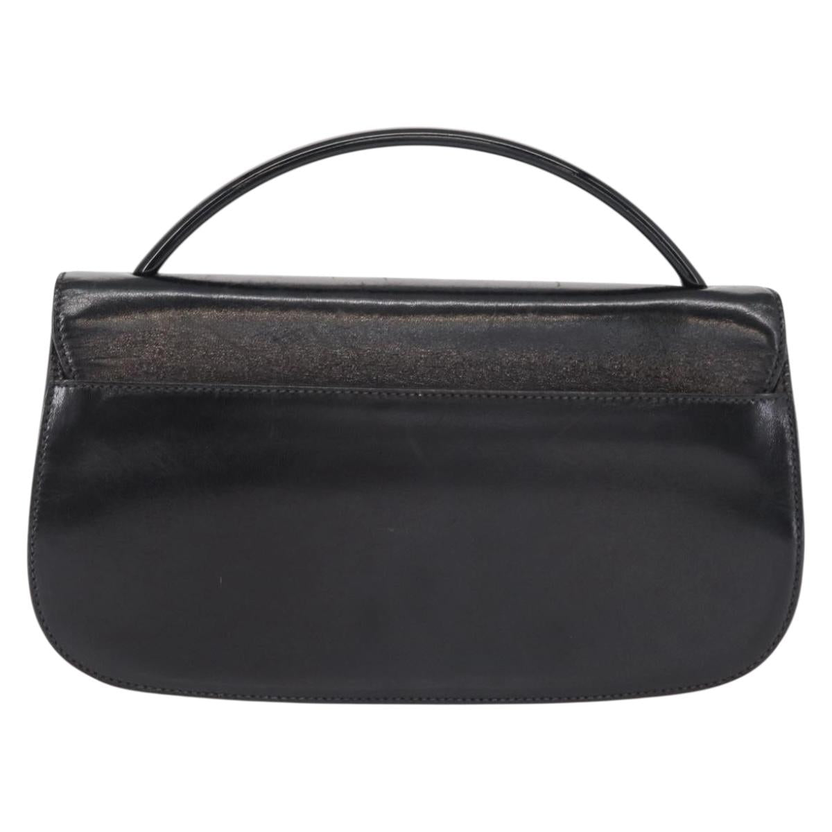 PRADA Hand Bag Leather Black Silver Auth ep11842