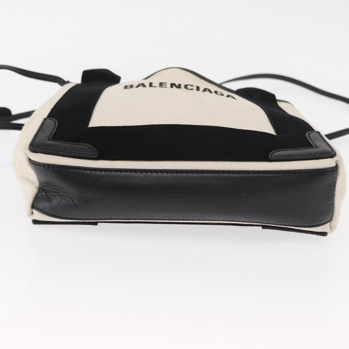 BALENCIAGA Navy Cabas Hand Bag Canvas 2way White Black 390346 Auth ep11845