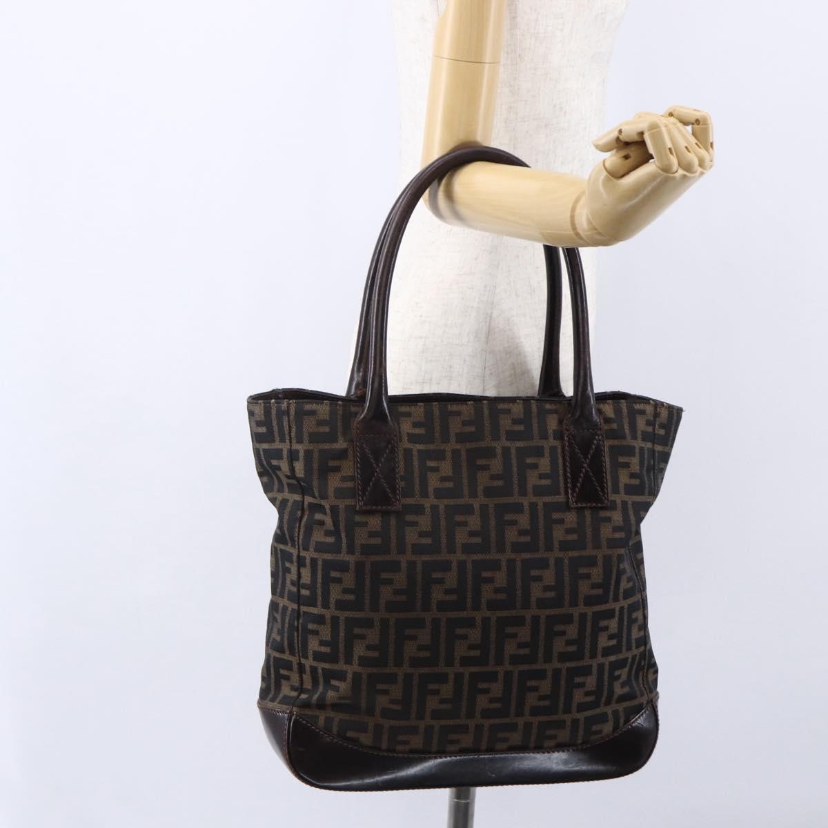 FENDI Zucca Canvas Tote Bag Black Brown Auth ep11847