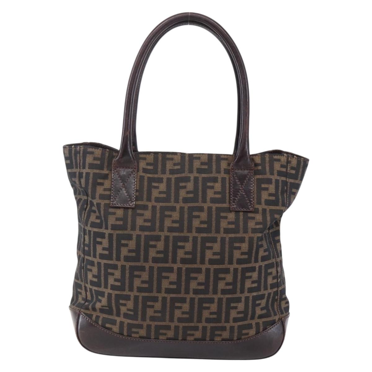 FENDI Zucca Canvas Tote Bag Black Brown Auth ep11847