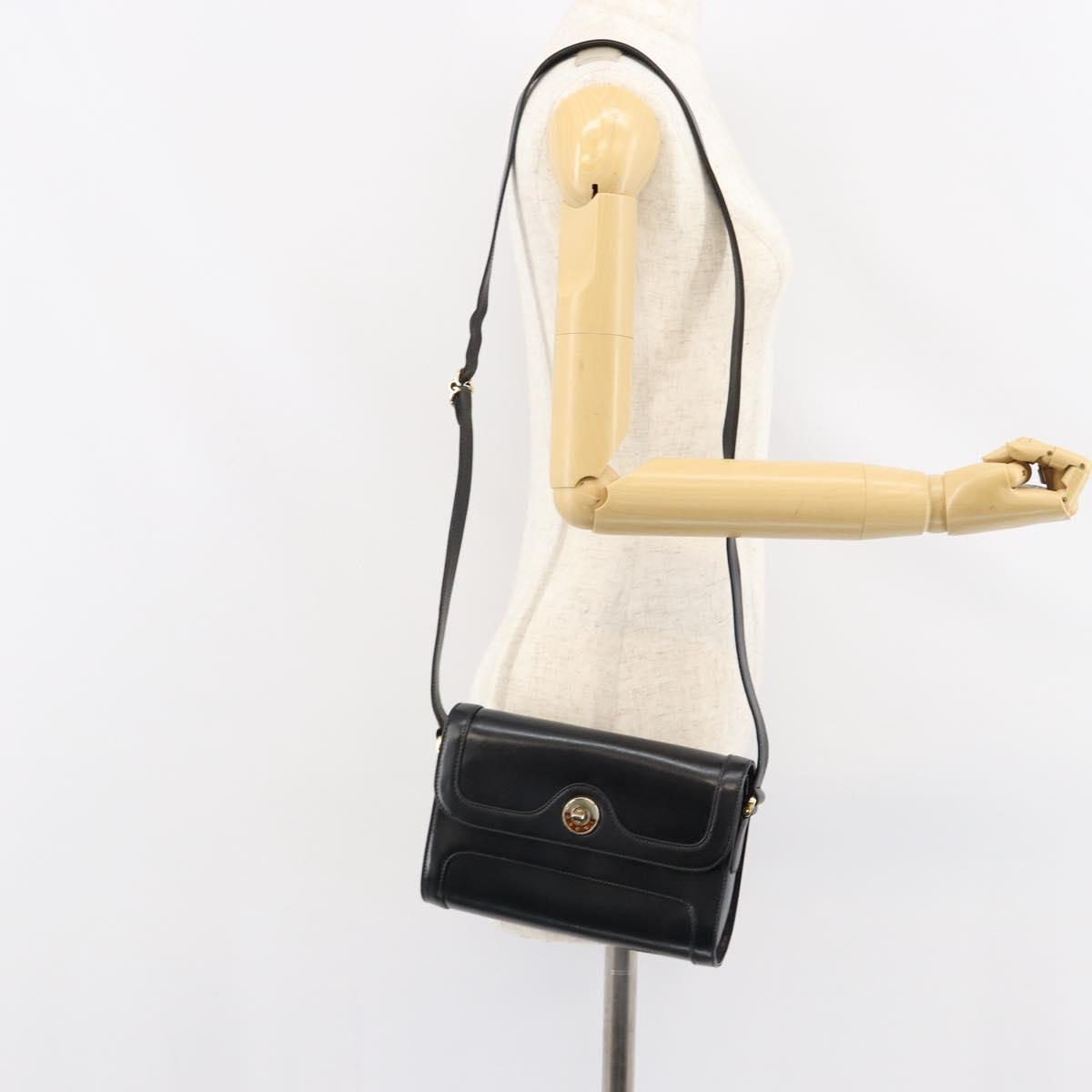 GUCCI Shoulder Bag Leather Black Gold 001 256 1161 Auth ep11851