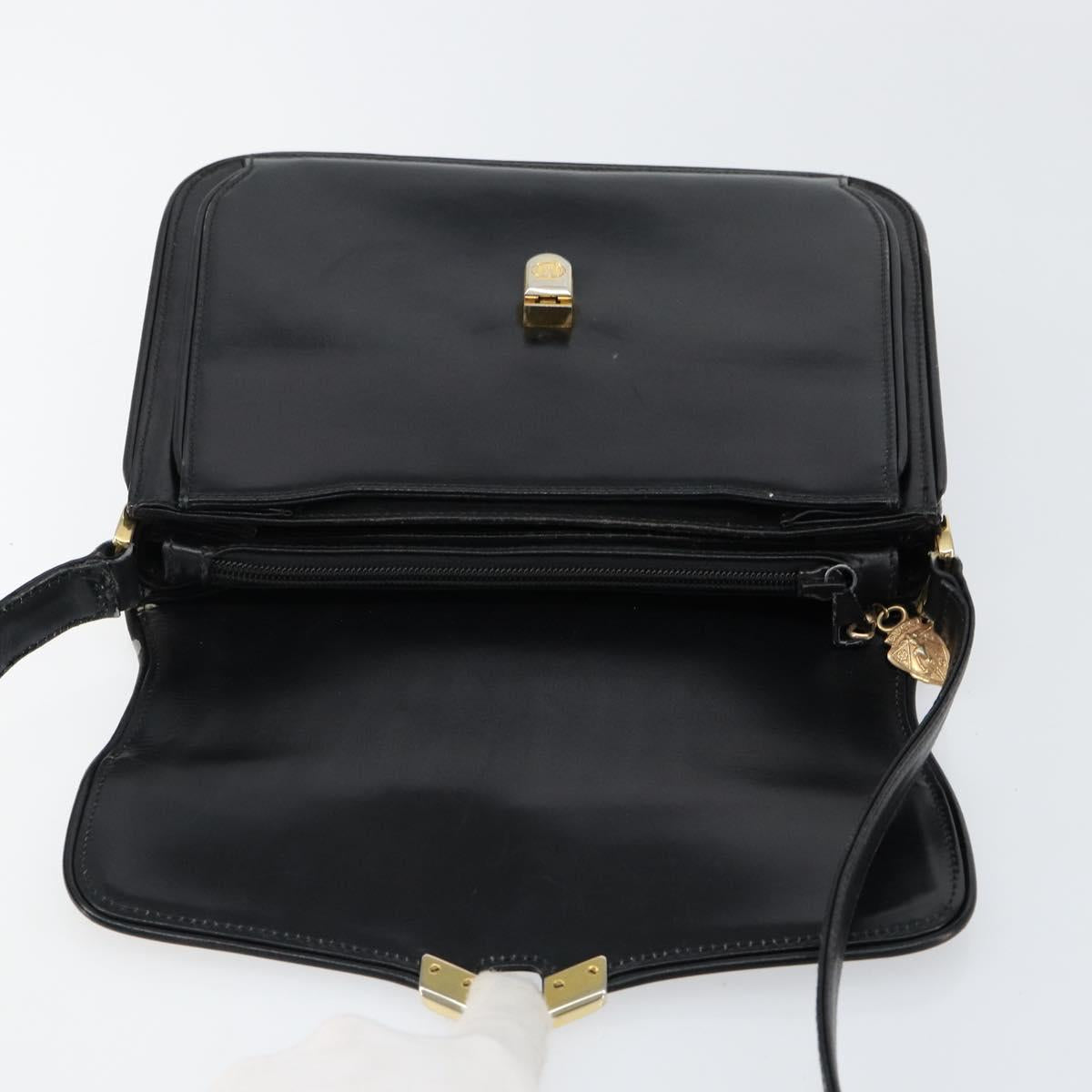 GUCCI Shoulder Bag Leather Black Gold Auth ep11854