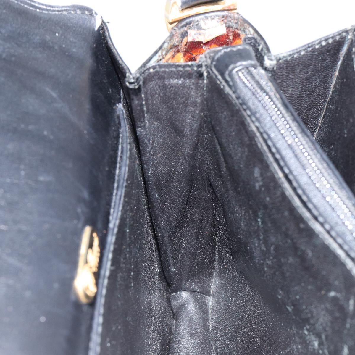 GUCCI Shoulder Bag Leather Black Gold Auth ep11854