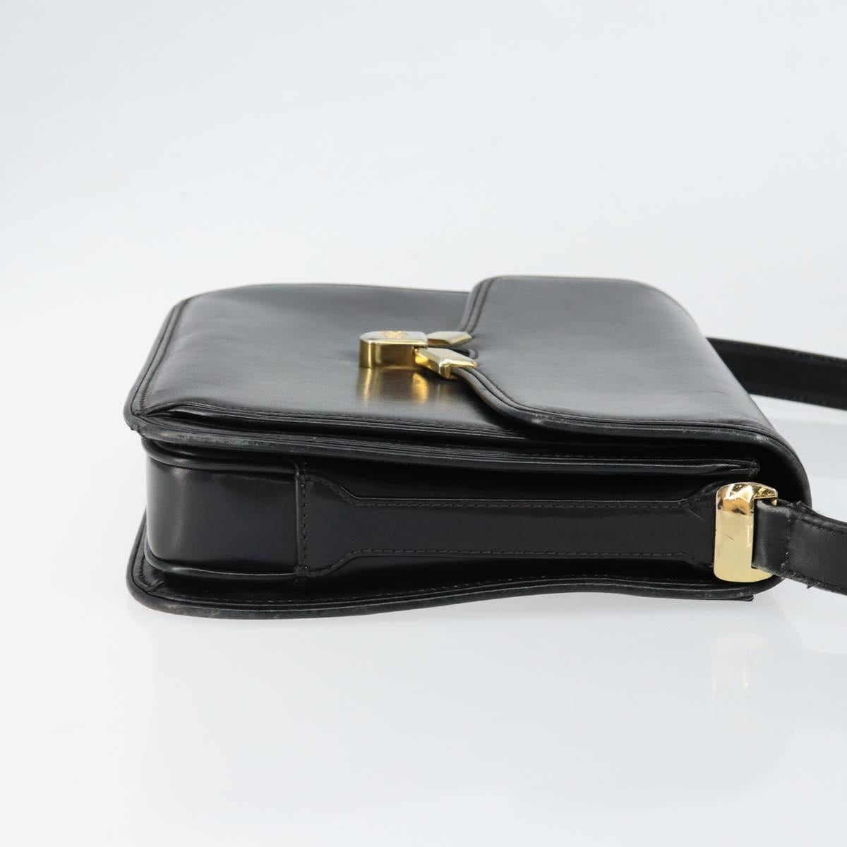 GUCCI Shoulder Bag Leather Black Gold Auth ep11854