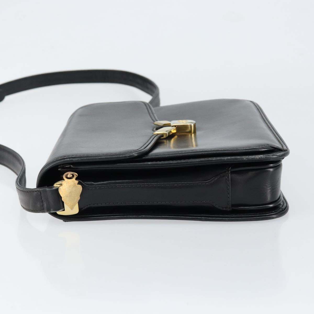 GUCCI Shoulder Bag Leather Black Gold Auth ep11854