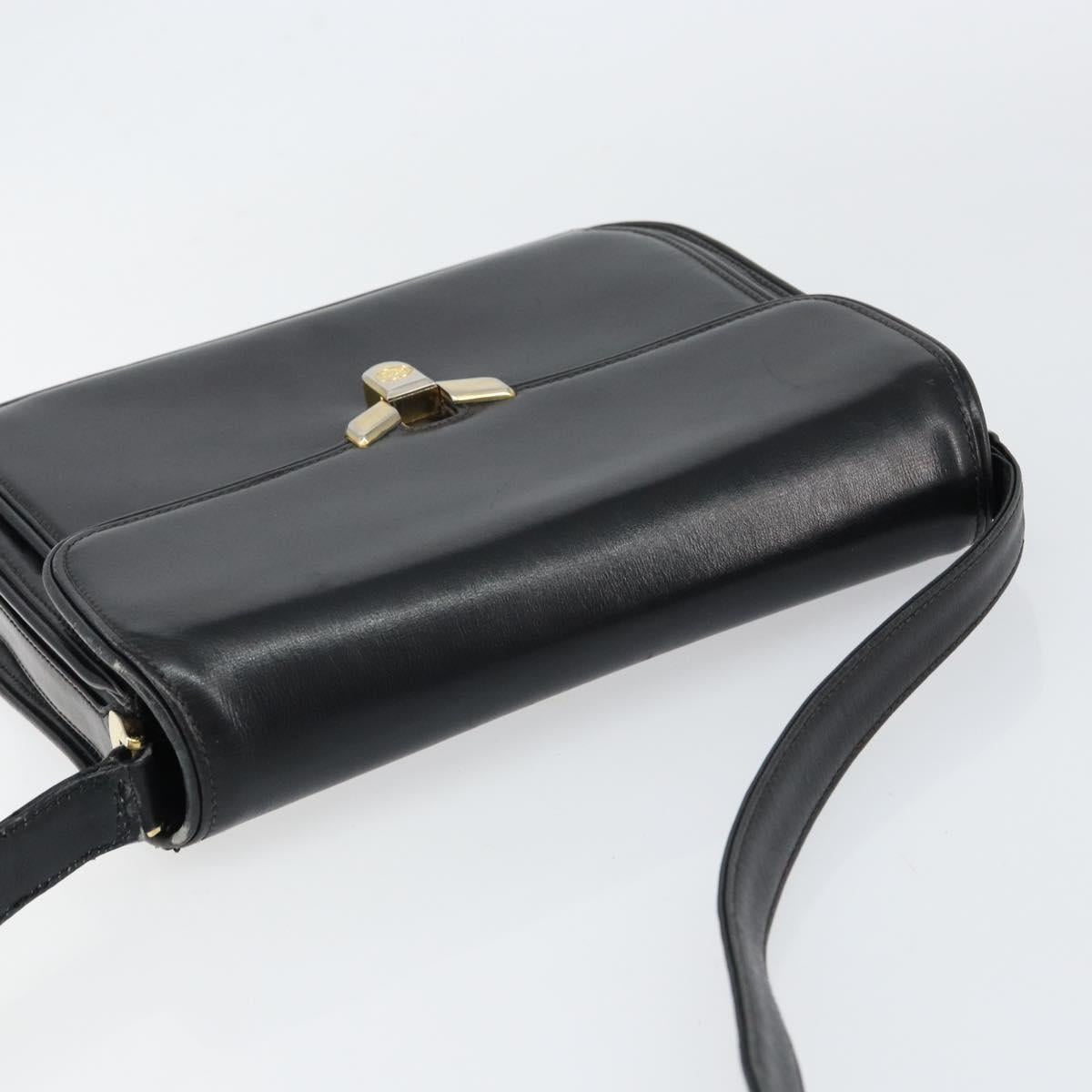 GUCCI Shoulder Bag Leather Black Gold Auth ep11854