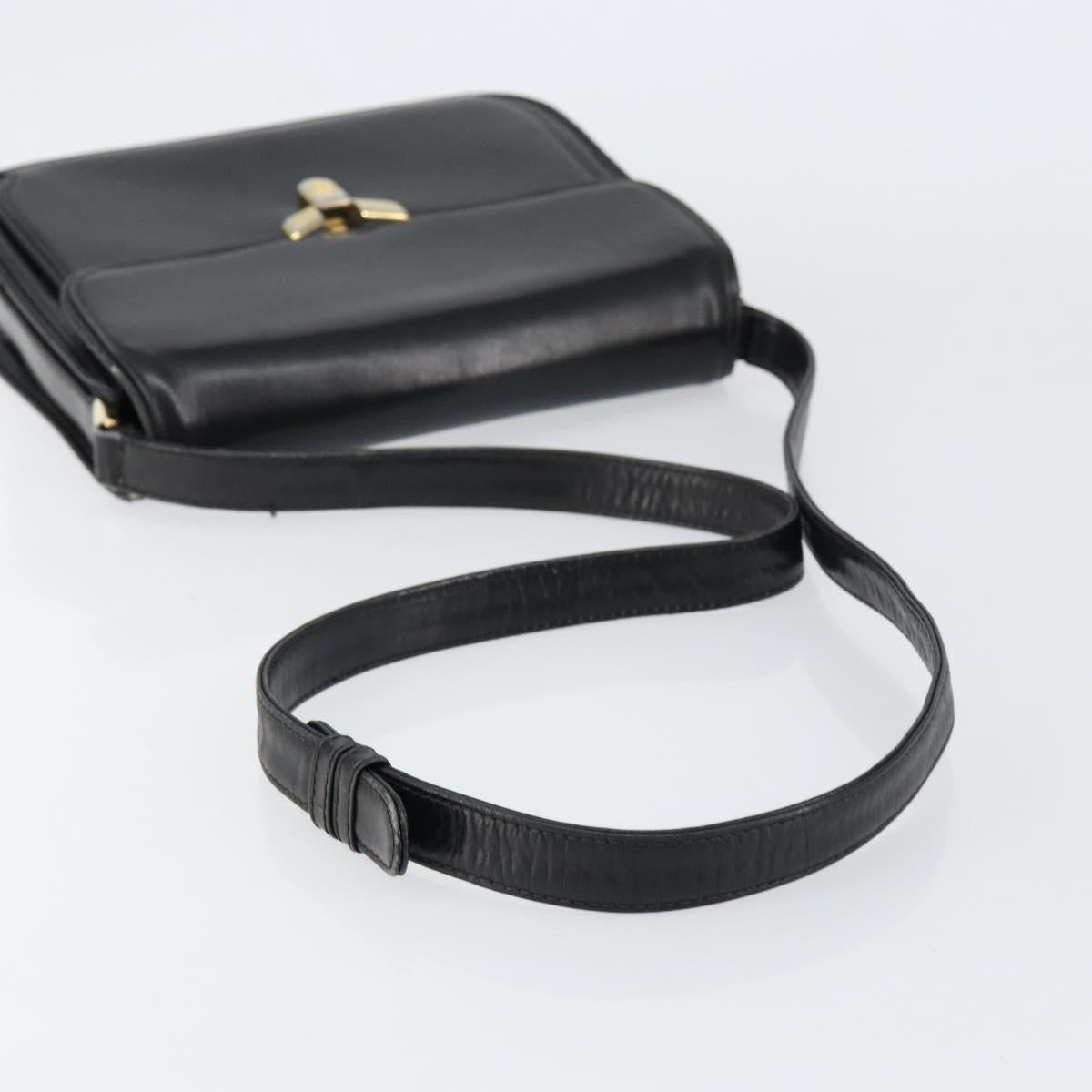 GUCCI Shoulder Bag Leather Black Gold Auth ep11854