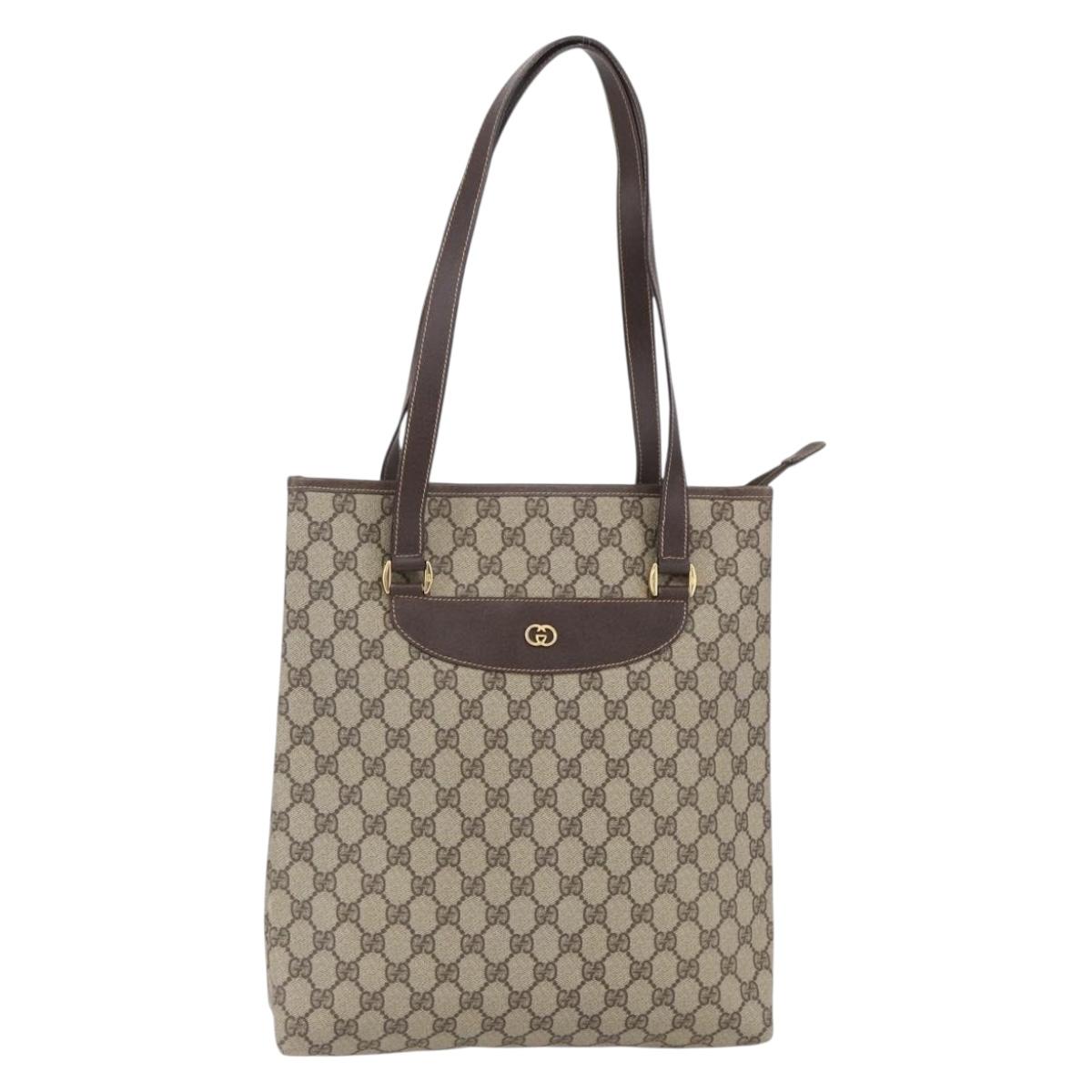 GUCCI GG Supreme Tote Bag PVC Beige Gold Auth ep11864