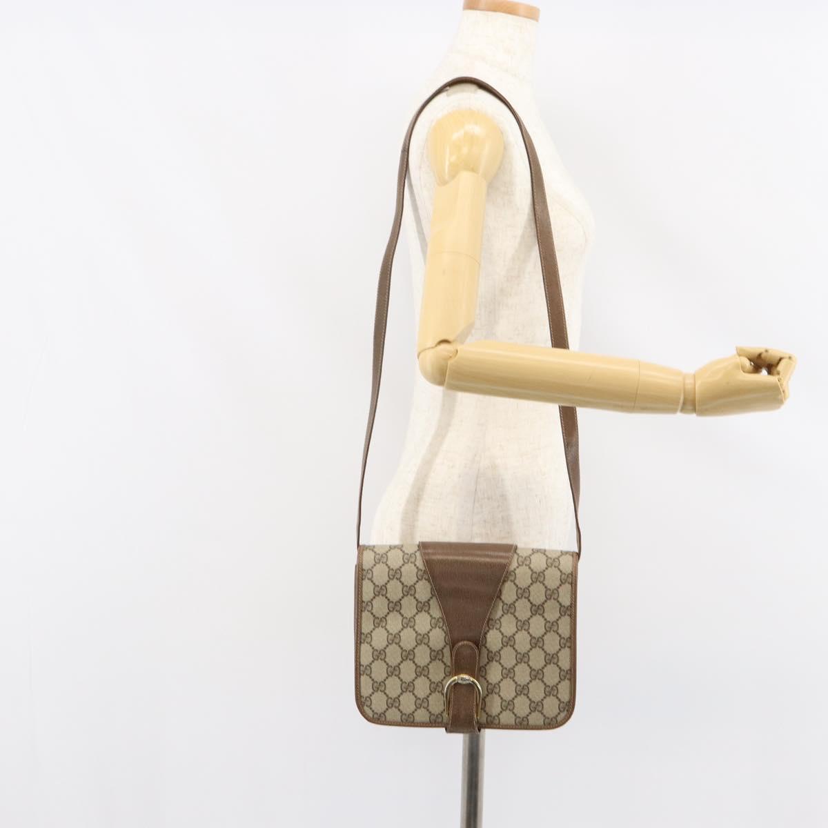 GUCCI GG Supreme Shoulder Bag PVC Beige Gold Auth ep11867