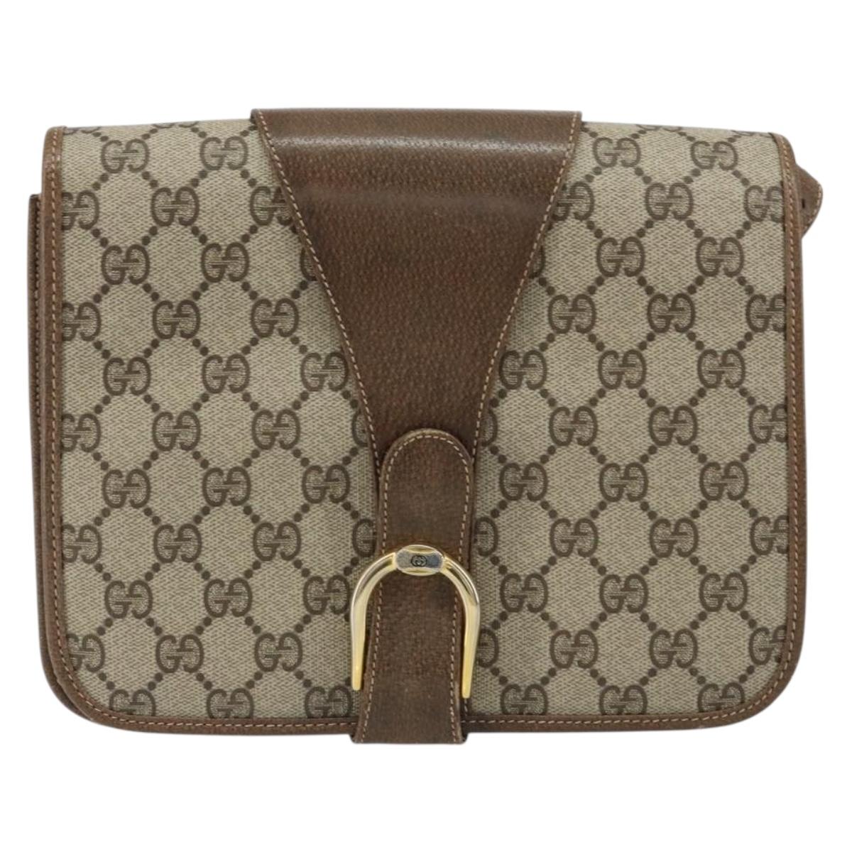 GUCCI GG Supreme Shoulder Bag PVC Beige Gold Auth ep11867