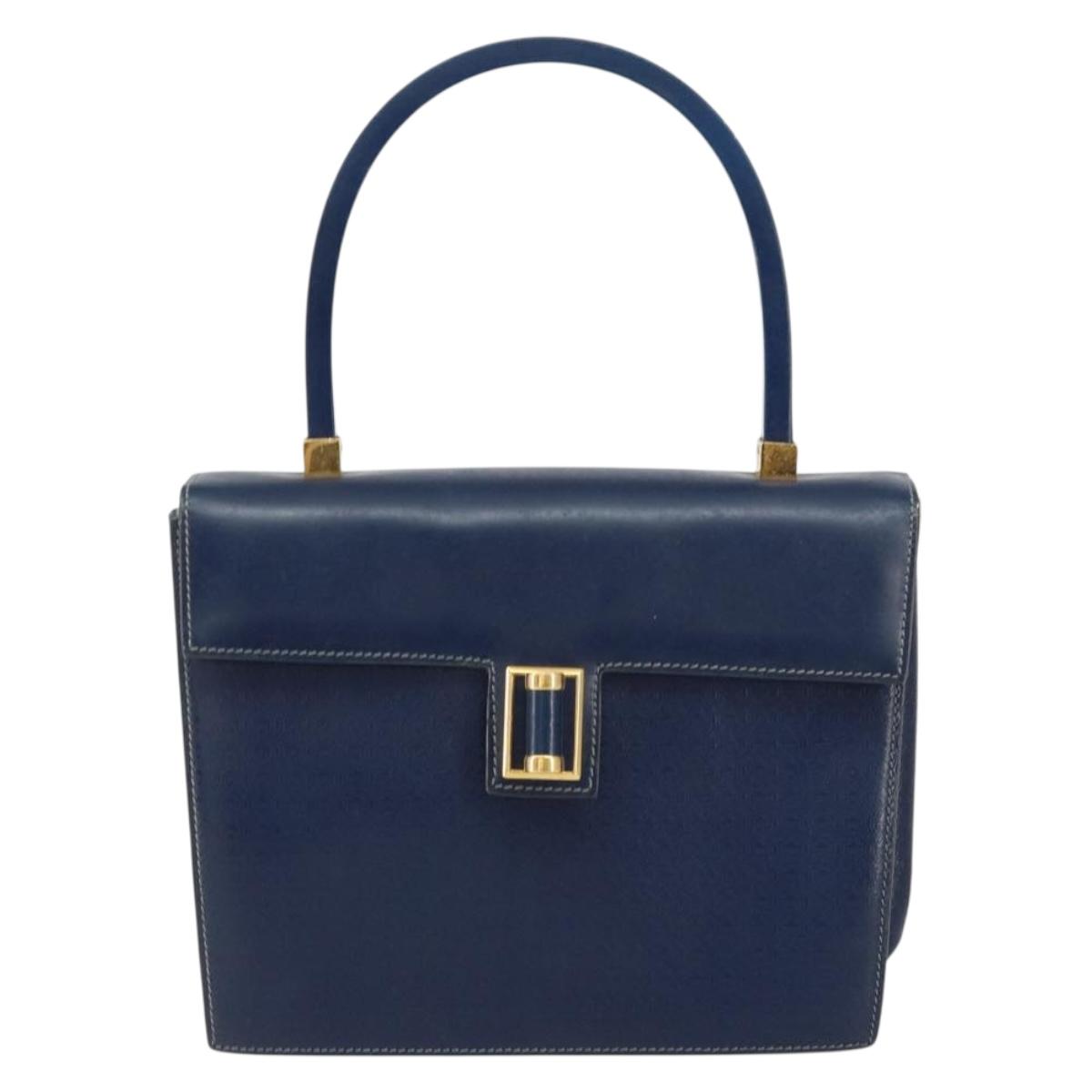 GUCCI Hand Bag Leather Navy Gold 000 46 0096 Auth ep11875