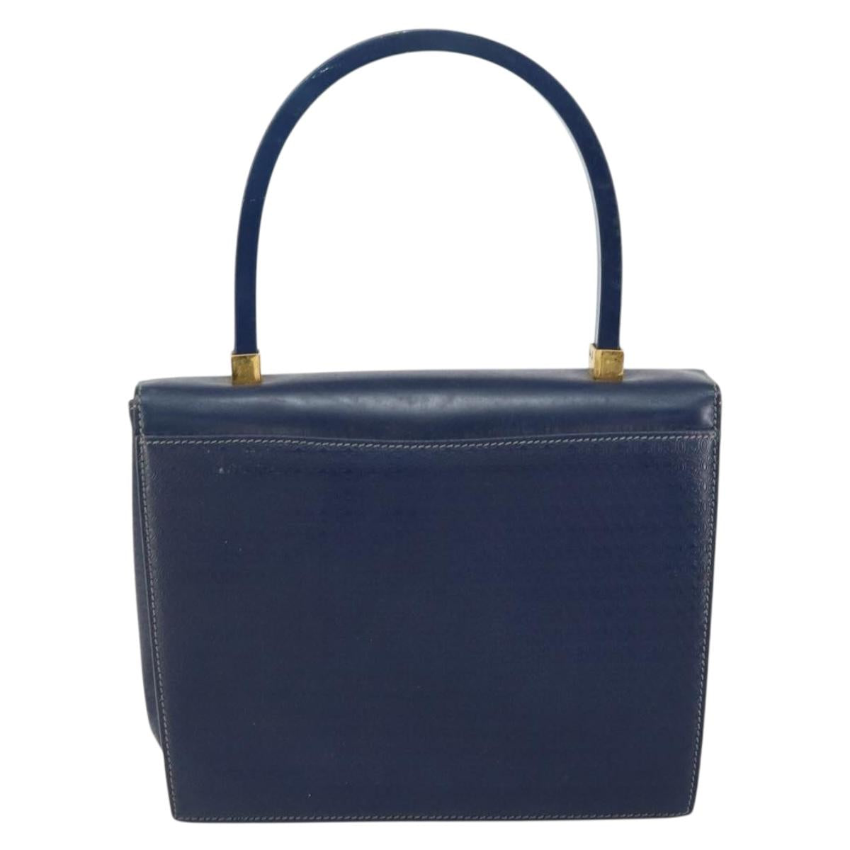 GUCCI Hand Bag Leather Navy Gold 000 46 0096 Auth ep11875