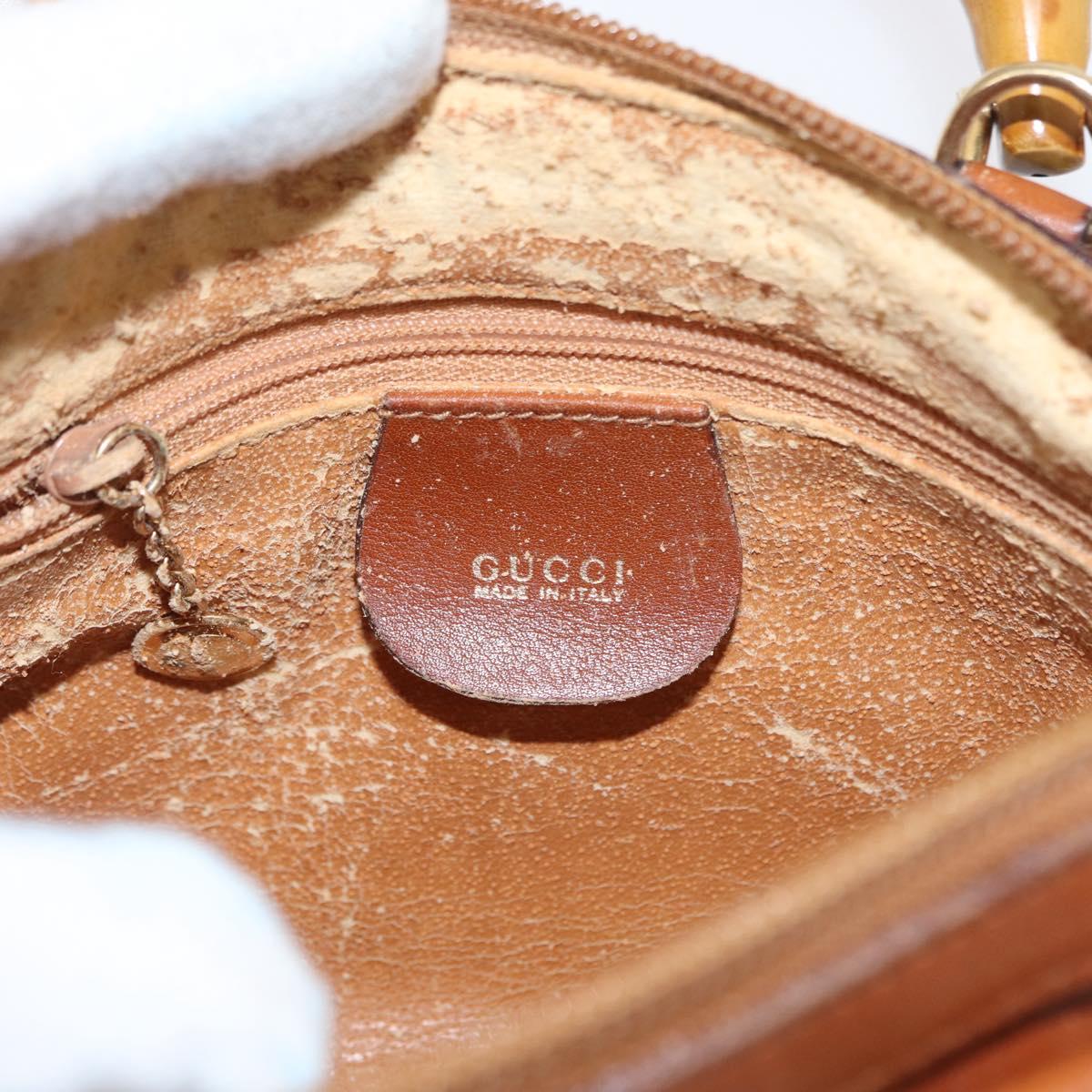 GUCCI Bamboo Hand Bag Leather Brown Gold 007 3444 0232 Auth ep11877